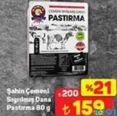 ŞAHİN ÇEMENİ SIYRILMIŞ DANA PASTIRMA 80 G